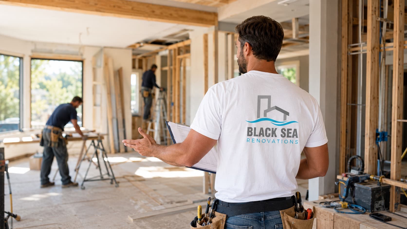 Black Sea Renovations project manager coordinating renovation work on site with trades